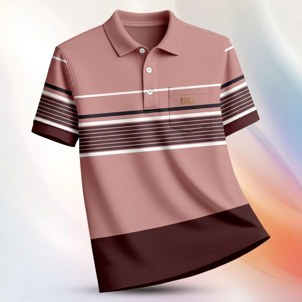 Premium Multi-Stripe Polo Shirt with Pocket For Men's Best Quality